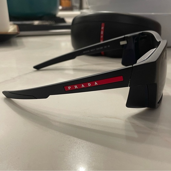 Prada Linea Rossa Sunglasses PS 07WS DG009R Black with Blue Lenses - Picture 3 of 13